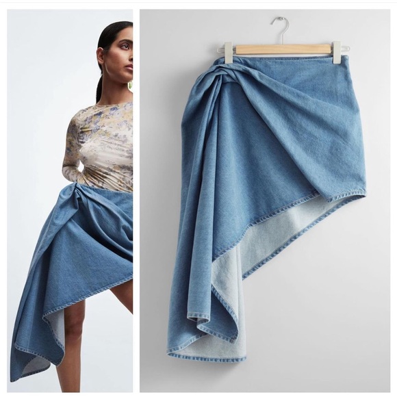 EUC & Other Stories savoir collection asymmetric draped denim skirt - Picture 2 of 4